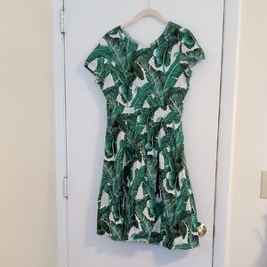 Green Leaf Print Dress